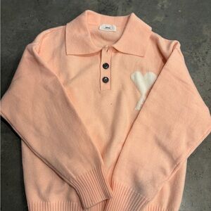 Ami Soft Pink Collared Knit Top